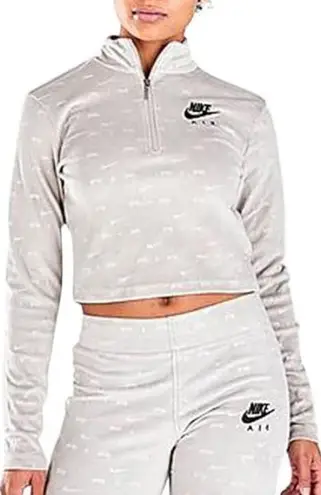 Nike  Air Velour Ivory Grey Set Quarter-Zip Long-Sleeve Sweater and Flare Pants