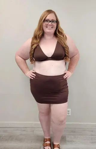 SKIMS Chocolate Brown Top & Swim Skirt Set - New - Size 4X (26)
