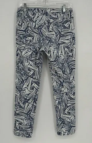 J. McLaughlin  Lexi Jean Mid Rise Slim Leg Blue White Leaf Print Women’s Size 6