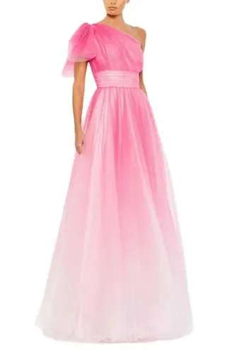 Mac Duggal Pink Glitter Ombre Ruffled One Shoulder Ballgown 20377 Women’s Sz 6