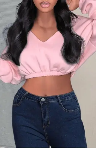 Pretty Little Thing  Pastel Light Pink Off The Shoulder Crop Sweatshirt Sz Large