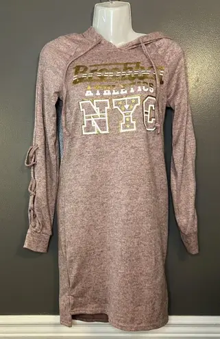 Love New York Hoodie Dress Womens Small Pink Brooklyn Athletics NYC Lace Up