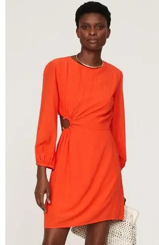 Ba&sh Orange Crepe Hourglass Long Sleeves Mini Dress Size Small