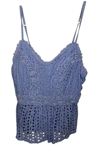 Sopra Blue Eyelet Lace Cami Top Adjustable Straps Smocked Back Summer Cute