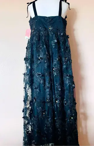 Arula Black & Gold Floral Appliqué Sequin Shimmer Sleeveless Maxi Dress. Size XL