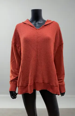 Rust Waffle Knit Hoodie XXL | Time and Tru Oversized Pullover | Cozy Fall Top Orange Size undefined - Image 1