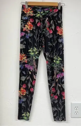Kira Grace Black Floral High Rise Skinny Leggings Womens XS Boho Garden Yoga
