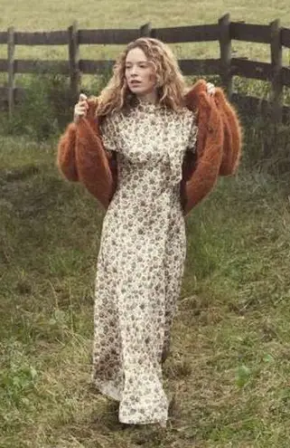 ๐DOEN๐ Alda Dress ~ 100% Silk Ivory Mulberry Vine Floral Print Small S NWT White