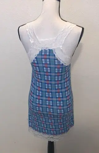 Honeydew Intimates Honeydew Blue Plaid Lace Trim Nightgown V-neck Sexy