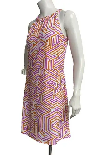 Jude Connally Sz XS Lisa Pink Orange Geo Print Keyhole Stretch Sleeveless Dress