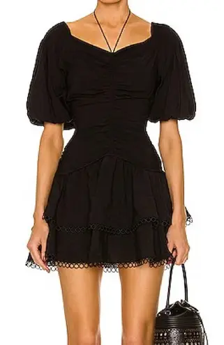 Jonathan Simkhai Auden Mini Dress Black Tiered Ruffle Puff Sleeve Size 8