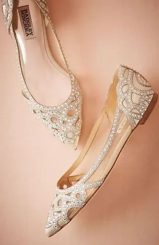 Badgley Mischka Crystal Pointed Toe Flats, Size 8W NEW w/o Box Retail $235