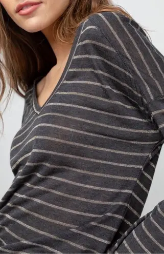 Rails Sami V-Neck Charcoal Bronze Striped Long Sleeve Tee