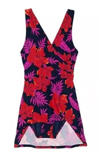 LANDS END Tummy Control Surplice Wrap Swim Dress One Piece Swimsuit Size 18 Blue