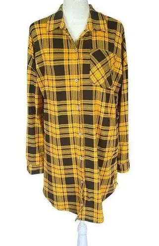 Haley & June women's XL yellow & black long sleeve collared flannel shirt dress