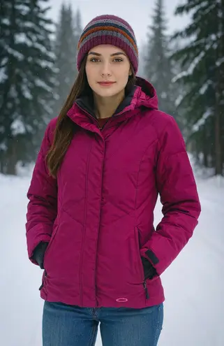 Oakley Full Zip Snowboarding Parka Fur Hood Ski Coat Medium Pink