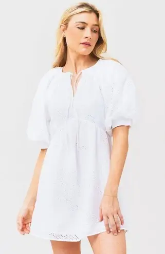 Frame Denim Eyelet Puff Sleeve White Mini Dress