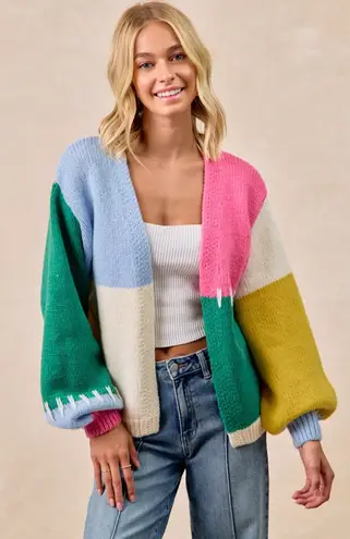 BiBi Color Block Open Front Sweater Cardigan