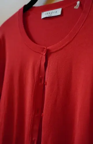 Sandro Paris Fine Knit Ribbed Cropped Cardigan Sweater Vivid Orange Size 1 Small