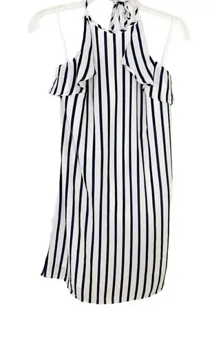 J.Crew  Dress Halter Striped Ruffle Mini Navy White Size XS NWT