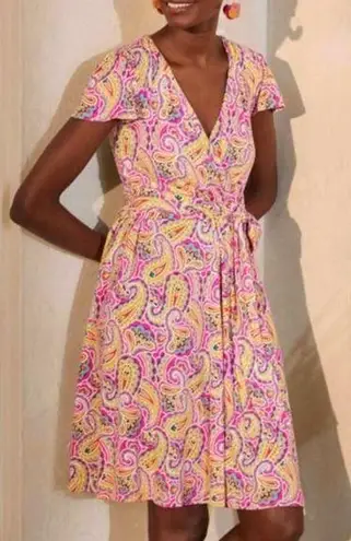 Boden USA BODEN Evangeline Jersey Faux Wrap Dress Party Pink Summer Paisley Size 6 NWT