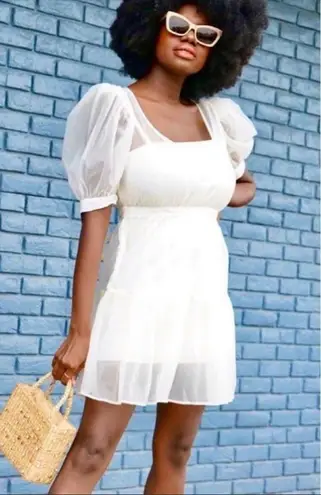 We Wore What Danielle Bernstein Puff Sleeve sheer dress