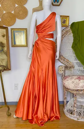 Mac Duggal Cut Out One Shoulder Satin Gown 68485