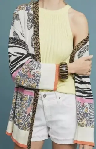 Anthropologie  S Bicolage Mixed Print Cardigan Patchwork Multi Paisley Zebra thumbnail 1