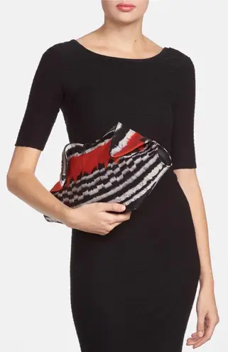 Alexander McQueen De Manta feather print clutch bag in black white bright red