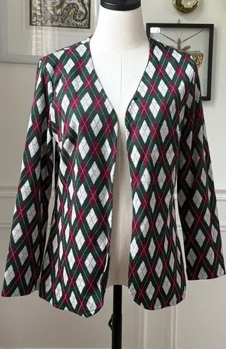 Vintage 70s Polyester Knit Argyle Cardigan Blazer Green Burgundy M Red Size M