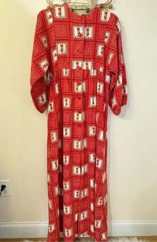 Vintage Handmade Holly Hobby Patchwork Button Front Prairie Maxi Dress S/M Red