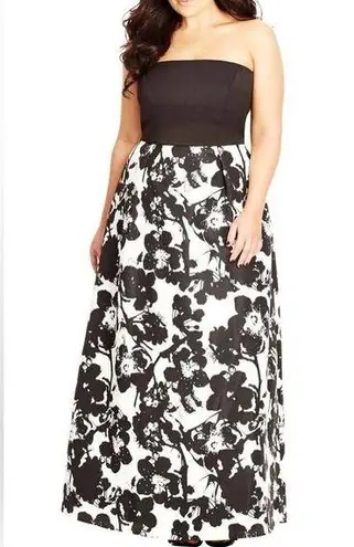 City Chic Nordstrom Luxe Painted Poppy Strapless Structured Bodice Maxi Dress 18