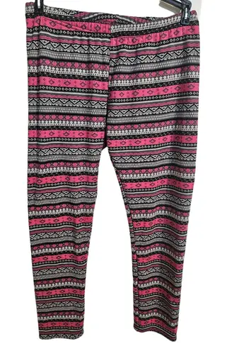Just Cozy Pink Black Patterned Fair Isle Leggings Faux Fur Lined XL One Size