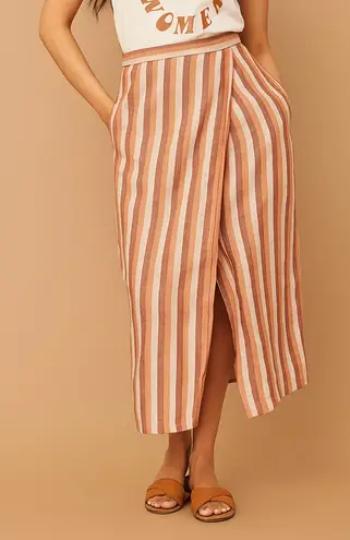 Madewell Striped Linen Midi Skirt Size Large