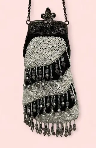 Stunning beaded teardrop bag tassels jewels fancy antique vintage Black