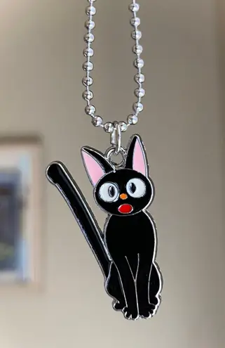 Handmade kawaii cute y2k 90’s black cat ballchain necklace ❤️