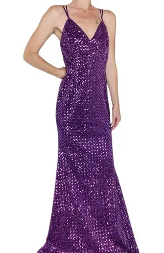 Maniju NWT Purple Glam Party Black Tie Open Back Sleeveless Maxi Dress