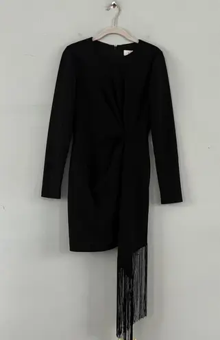 Badgley Mischka NWT Belle Harley Black Crepe Fringe Dress