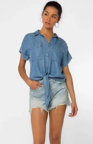 Velvet Heart NWT Womens size XS Zuria blue Chambray top button tie front shirt