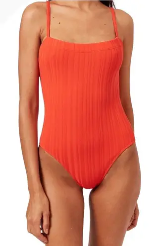 Solid & Striped Swimsuit Women Medium Orange Candy Red Gemma Rib Knit One Piece