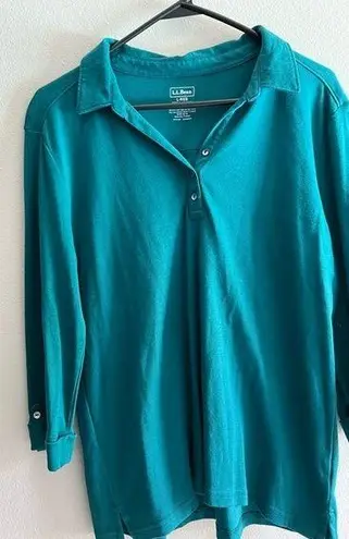 L.L.Bean Vintage  teal green blue button shirt size Large.