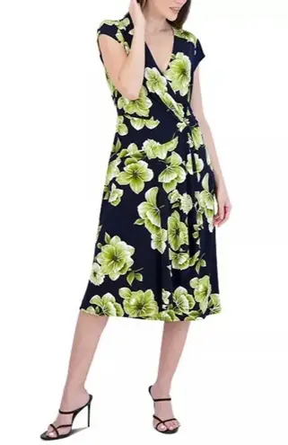 Robbie Bee NWT Petite Side-Ring Dress, Navy Lime Size M New w/Tag Retail $69