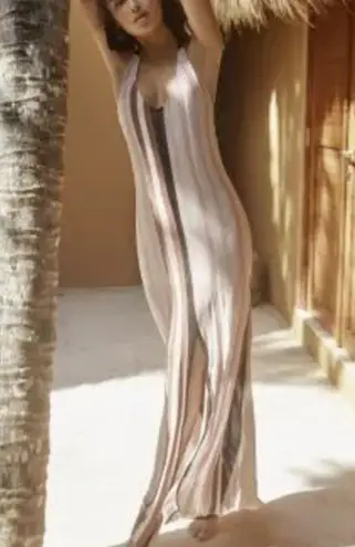 PilyQ Pink Black Striped Glitter Maxi Halter Dress MEDIUM /LARGE Beach Faith NEW