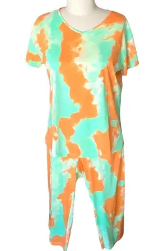 NWT ~ 2pc. Tie Dye Orange & Green Short Sleeve Top & Capri Pants ~ Women's LARGE