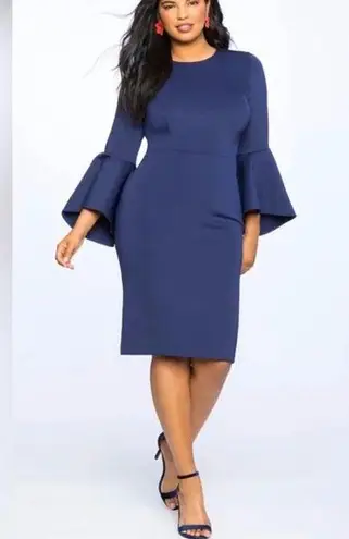 Eloquii Bell Flare Sleeve Blue Scuba Dress Size 24