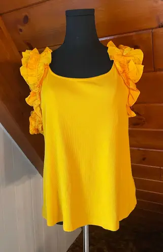 CeCe Ruffle Sleeve Bright Yellow Ribbed Tank Top sz XL