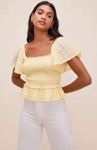 ASTR The Label January Flutter Sleeve Top Pastel Yellow Size XL
