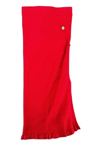 Cider Red Knit Ribbed Maxi Skirt Ornate Buttons Ruffled Mermaid Classic M New