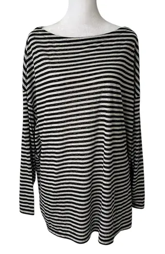 ALLSAINTS Rita black & cream striped semi-sheer long sleeve top size M