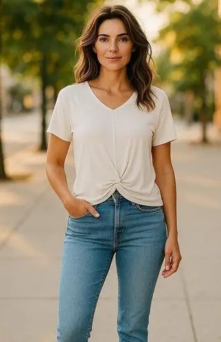 Alya Francesca's Collections Womens Top Size M Taupe Scarf Back Twist Front NEW Size M